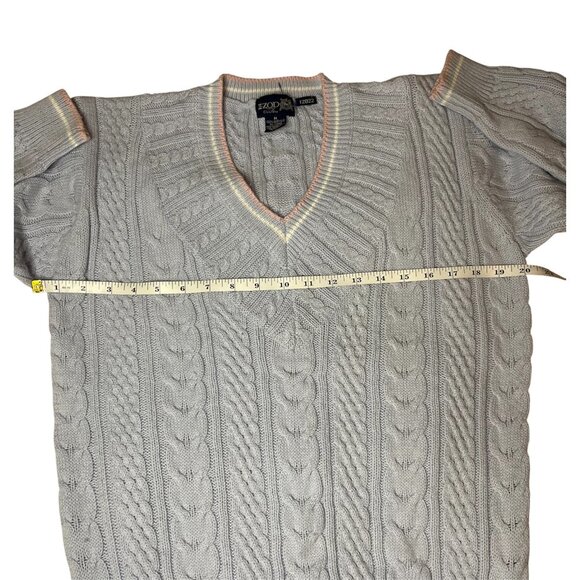 Vintage IZOD Club Cable Knit Sweater Light Blue Preppy Classic Tennis Style M - Picture 7 of 8
